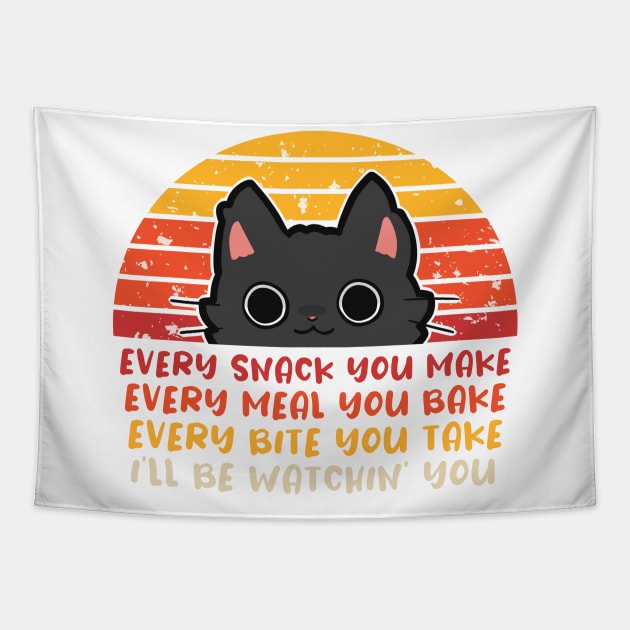 Retro Cat - Watching You Snack Tapestry by InfiniTee Design