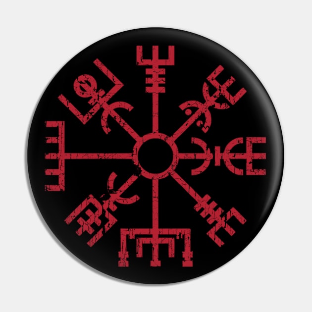 Vegvisir Norse Viking Compass Pagan Wayfinder Red Distressed Pin by Blue Pagan