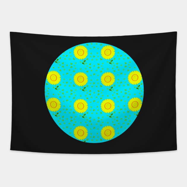 Aqua Daisy! Fun, bright design - yellow daisies with aqua blue. Tapestry by innerspectrum