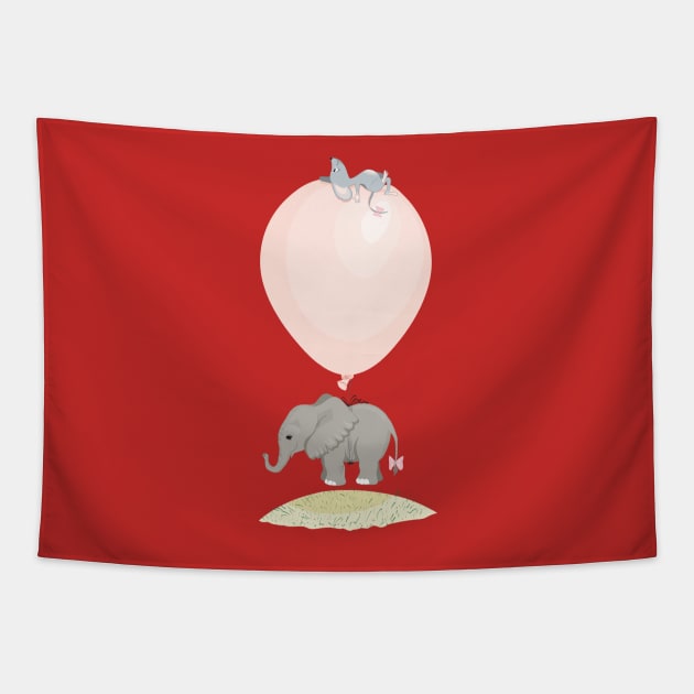 Elephant and flying mouse Tapestry by RebecaZum