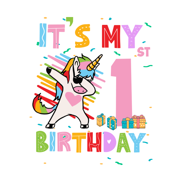 It's My 1st Birthday Girl Cute Unicorn B-day Giif For Girls Kids toddlers by Patch Things All