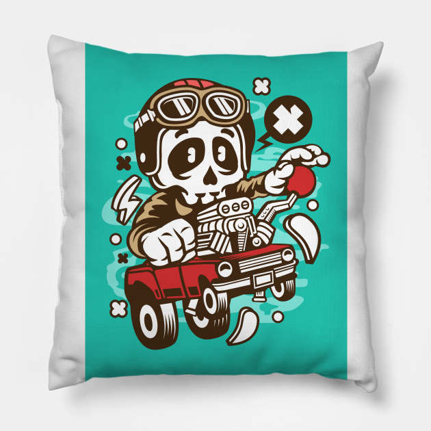 Design 84 Skull Hot Rod Racer Pillow by Hudkins