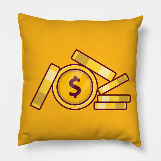 Dollar Gold Coins Pillow by KH Studio