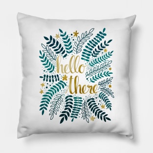 Hello There - Teal and Gold Pillow