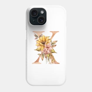 Watercolor sunflower bouquet monogram letter X Phone Case