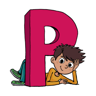 boy lies next to the capital letter P T-Shirt