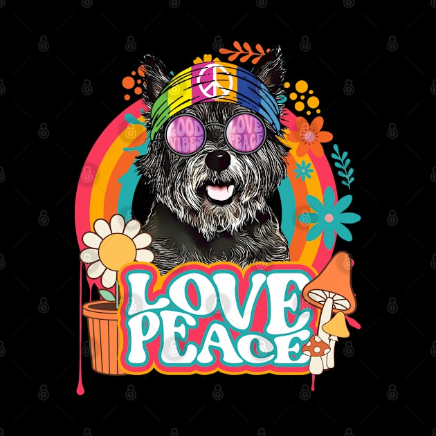 Hippie Cairn Terrier Dog Retro 60s 70s Peace Sign Love by TheBeardComic