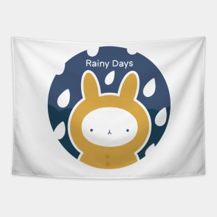 Kawaii „Rabbit in the Rain“ Design | Cute Bunny Illustration | By Atelier Serakara Tapestry