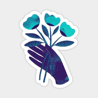 Dark purple blue hand with turquoise flowers for you Magnet