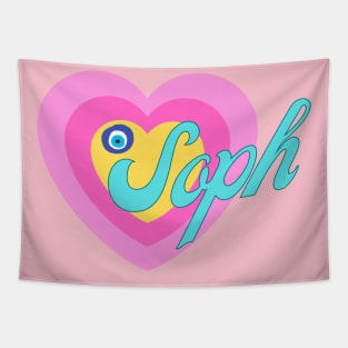 Soph in Colorful Heart Illustration Tapestry