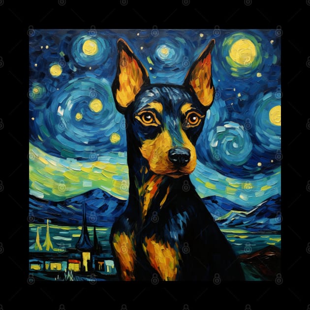 German Pinscher portrait in Van Gogh Starry Night style by NatashaCuteShop