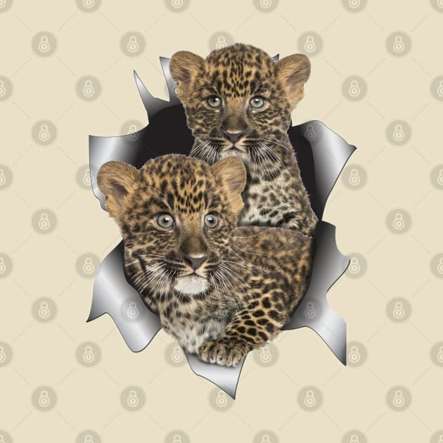 Leopards cubs popping out of a shirt by Just Kidding by Nadine May