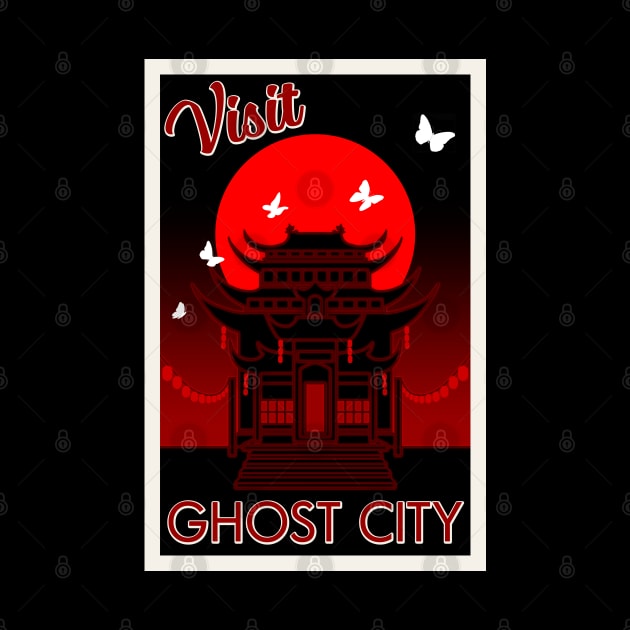 Visit Ghost City retro travel poster by Antares Versatile Arts