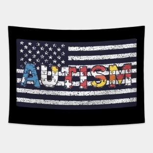 Autism Awareness Flag Shirts, American Flag Autism Dad Mom Tapestry