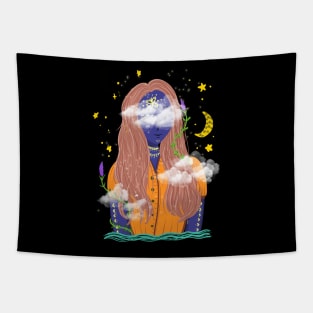 Magical Lady In The Night Sky Tapestry