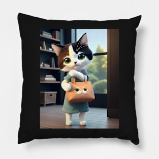 Cat with a purse - Modern digital art Pillow