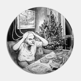 black and white cyborg man shocked by the festive table, he loves to eat Pin
