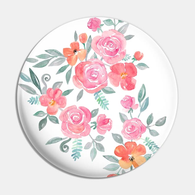 Amelia Floral in Pink and Peach Watercolor Pin by micklyn