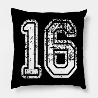 Number 16 Grungy in white Pillow