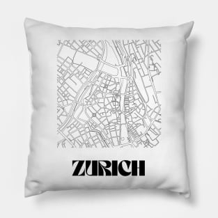 Retro Map of Zurich, Switzerland Minimalist Line Drawing Pillow