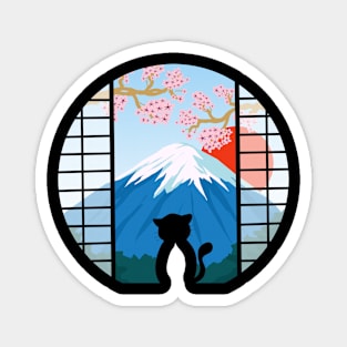 Cat in mt. Fuji Magnet