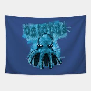 blue octopus cartoon style funny illustration Tapestry