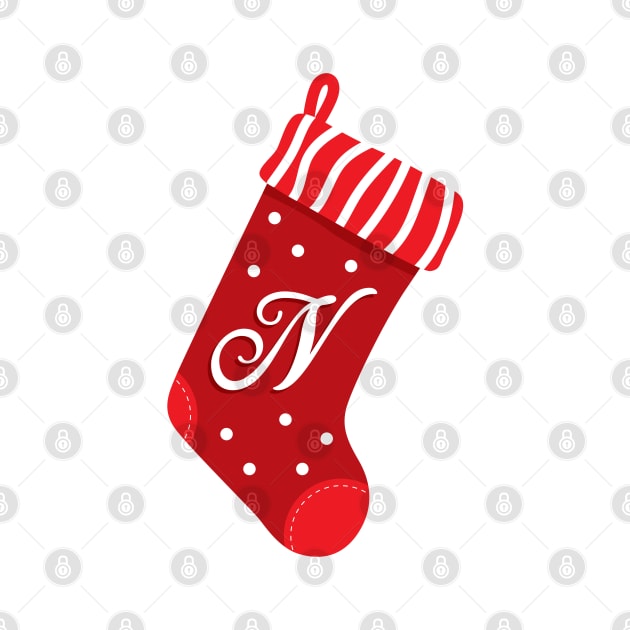 Christmas Stocking with the Letter N by VicEllisArt