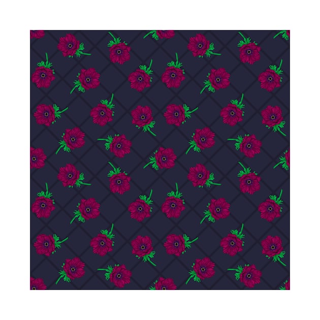 Anemone Field Mulberry Red by floratineart