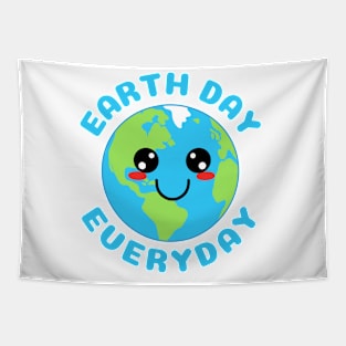 Cute Kawaii Planet Earth day Everyday Blue text Tapestry