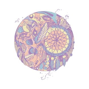 Retro Blend Skull and Dreamcatcher Circle T-Shirt