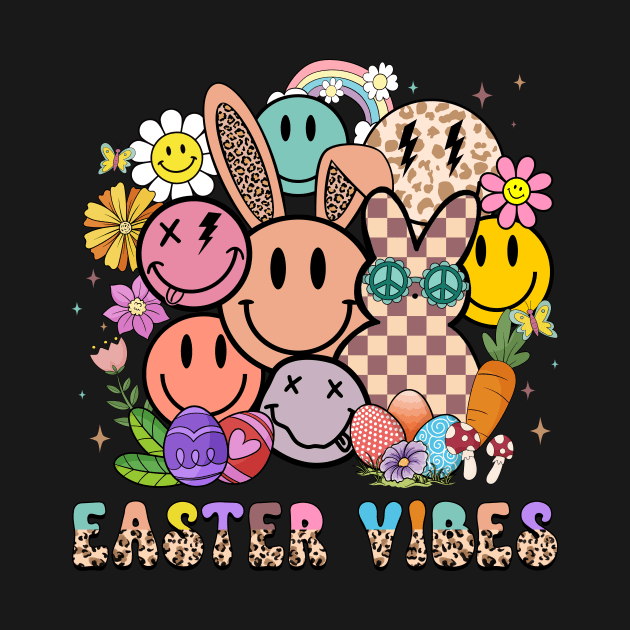 Easter Vibes Hippie Groovy Cute Bunny Ears by inksplashcreations