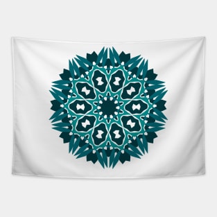 Teal Shades Leaf Mandala Tapestry