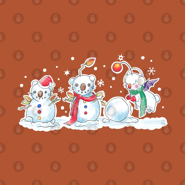 Moogle Winter Fun - Final Fantasy Cute Holiday Snowman Design by SamInJapan