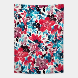 Happy Red Flower Collage Tapestry