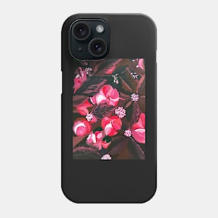 Luxurious Burgundy Leaves with Dark Millennial Pink Flowers and Pink Spine Notebook Phone Case