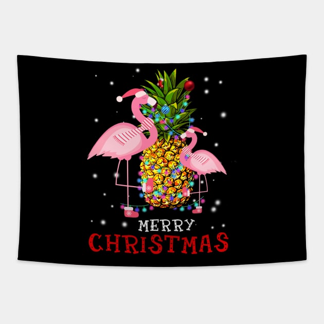 Flamingo Christmas Tree Pineapple Xmas Light Merry Christmas Tapestry by webster