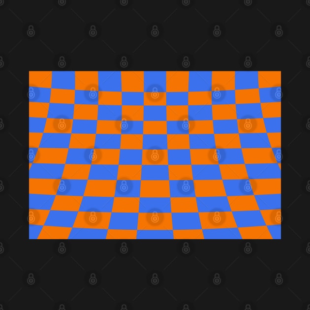 Warped perspective coloured checker board effect grid orange and blue by Russell102