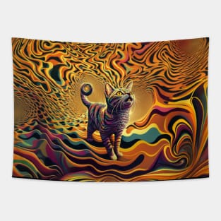 Psychedelic Cat Design Tapestry