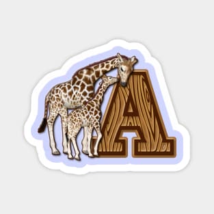 Mom and Baby Giraffe Monogram A Magnet