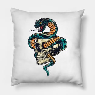 Skull With Snake Artwork Pillow