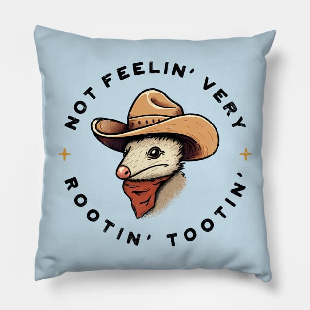 Not Very Rootin’ Tootin’ Pillow by Zachterrelldraws