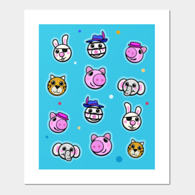 Piggy And Friends Blue Background Piggy Case Posters And Art Prints Teepublic - backgrounds of piggy roblox