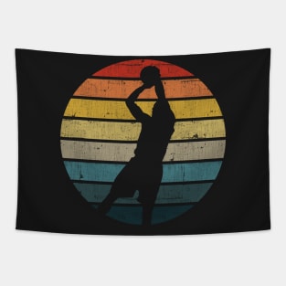 Basketball Silhouette On A Distressed Retro Sunset design Tapestry