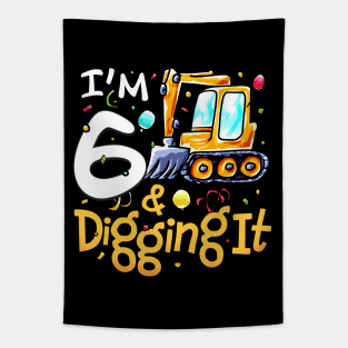 I'm 6 Year Old Gifts Excavator Construction 6th Birthday Tapestry