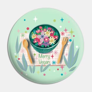 Merry Vegan Funny Floral Christmas Pin