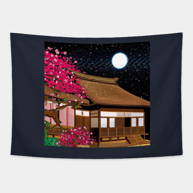 Traditional Japanese House Full Moon Tapestry by soulfulprintss8