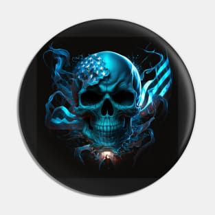 Aqua Skull and American Flag Art Pin