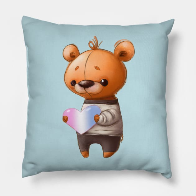 Teddy Bear with Trans Pride Heart Pillow by Prideopenspaces