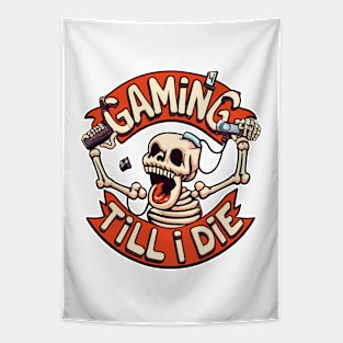 Gaming Till I Die Skeleton Play Video Game Vintage Retro Men Tapestry