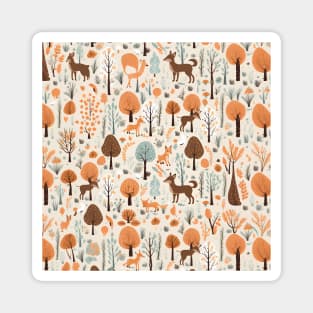 pattern with trees and animals in forest, cute autumn texture Magnet